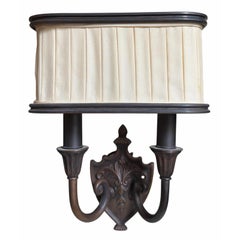 Patinated Bronze Shield Back Light Sconces - a Pair