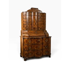 Antique 18th C Baroque Burl Wood Tabernacle Writing Cabinet