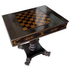 Antique Chinese Export Regency Black Chinoiserie Game Table