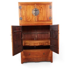 Large Qing Dynasty Oak Wood Compound Cabinet With Brass Medallions