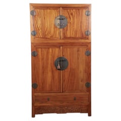 Large Qing Dynasty Oak Wood Compound Cabinet With Brass Medallions