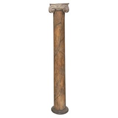 Antique Neoclassical Corinthian Column in Faux Marble Painted Wood