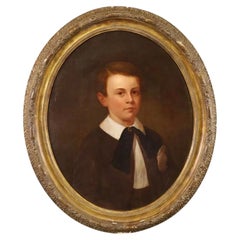 Antique 19c Portrait Oil Painting of a Boy in a Giltwood Frame