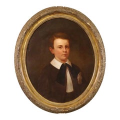 Antique 19c Portrait Oil Painting of a Boy in a Giltwood Frame