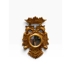 Petite 18th C Style Double Eagle Armorial Crest Crowned Giltwood Mirror