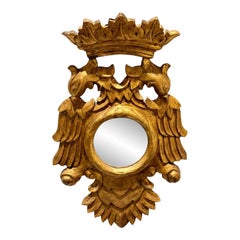 Petite 18th C Style Double Eagle Armorial Crest Crowned Giltwood Mirror