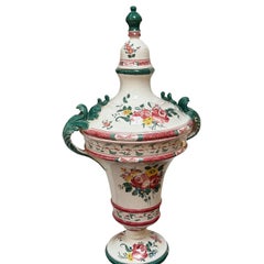 1 of 2 Huge Vintage Faience Pottery Covered Urn