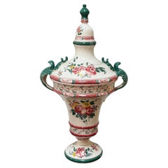1 of 2 Huge Vintage Faience Pottery Covered Urn