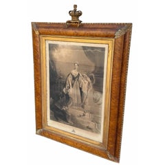 Huge Antique Queen Victoria Coronation Engraving Print in Royal Crown Frame