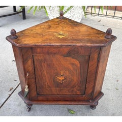 Antique Petite English Inlaid Walnut Corner Cabinet