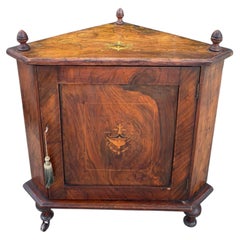 Antique Petite English Inlaid Walnut Corner Cabinet