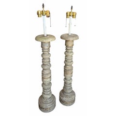 Mid 20th Century Italian Country Column Form Table Lamps - a Pair