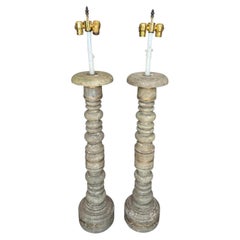 Mid 20th Century Italian Country Column Form Table Lamps - a Pair