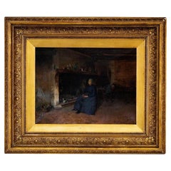 Antique Alfred Belhomme Oil Painting of an Interior Scene