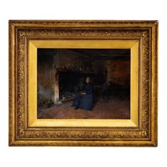 Antique Alfred Belhomme Oil Painting of an Interior Scene