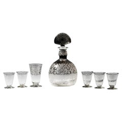1990s Baccarat Marillon Etched Crystal Decanter With Michelangelo Sherry Glasses