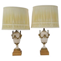 Pair of 19th Century French Gilt-Bronze Mounted White Marble Urn Designer Lamps