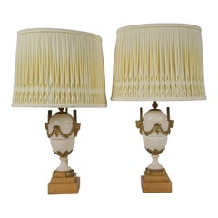 Pair of 19th Century French Gilt-Bronze Mounted White Marble Urn Designer Lamps