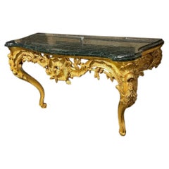Mesa consola rococó francesa de estilo del siglo XVIII, de madera dorada, con tablero de mármol
