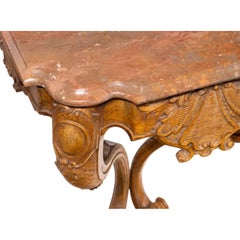 Pair of Antique French Regence Style Carved Console Tables With Marble Tops