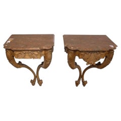 Pair of Antique French Regence Style Carved Console Tables With Marble Tops