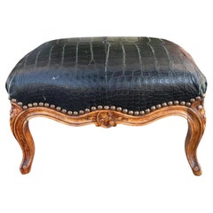 Antique Crocodile Leather French Provincial Footstool Ottoman