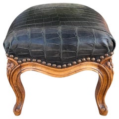 Antique Crocodile Leather French Provincial Footstool Ottoman