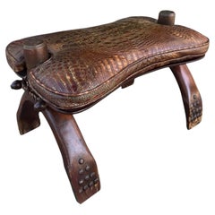 Antique Crocodile Leather Camel Footstool Ottoman Bench