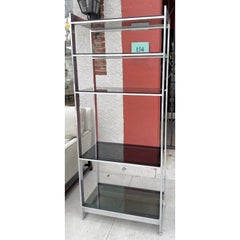 Mid Century Modern Five Shelf Aluminum & Black Glass Etagere