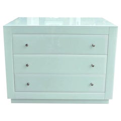 Modern Designer Blue Glass Chest of Drawers Commode Nightstand