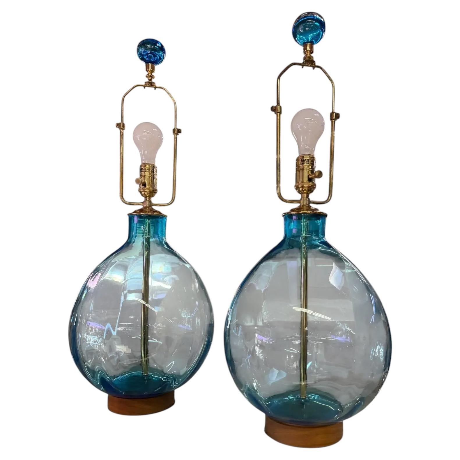 Pre-owned Arteriors Pair Of  Cerulean Blue Glass Tables Lamps