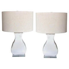 John Dickinson Style Polished Gesso Table Lamps With Shade - Pair