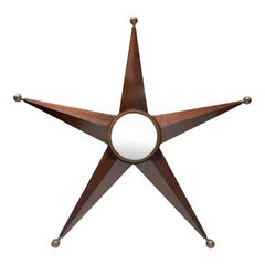 Modern Star Form Starburst Convex Mirror in Dark Walnut