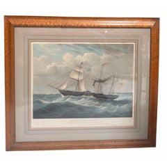 Antique Ship Print the British Queen First Voyage From London to New York
