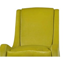 Pair of Modern Chartreuse Velvet Swivel Down Slipper Chairs