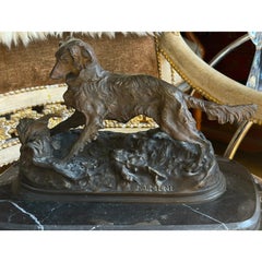 Antique French Bronze Dog Sculpture by P. J. Mene.
