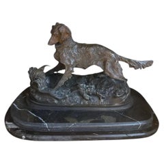 Antique French Bronze Dog Sculpture by P. J. Mene.
