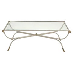 Maison Jansen Brushed Steel & Brass Hoof Foot Coffee Cocktail Table