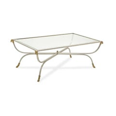 Maison Jansen Brushed Steel & Brass Hoof Foot Coffee Cocktail Table