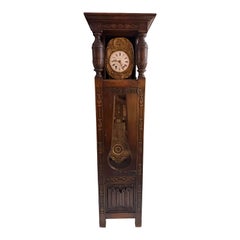 Antike Tudor-Eiche-Standuhr mit Leinenverkleidung von E. Favot aus Bleneau