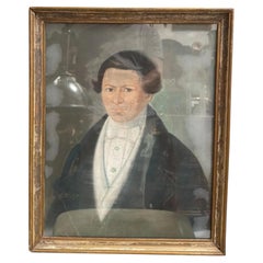 Antique Biedermeier Portrait Painting of a Biedermeier
