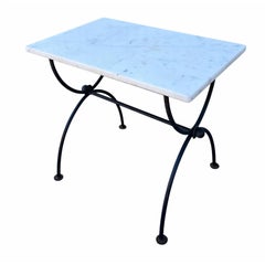 1 of 2 Mid Century Modern Wrought Iron & Marble Top Side Table