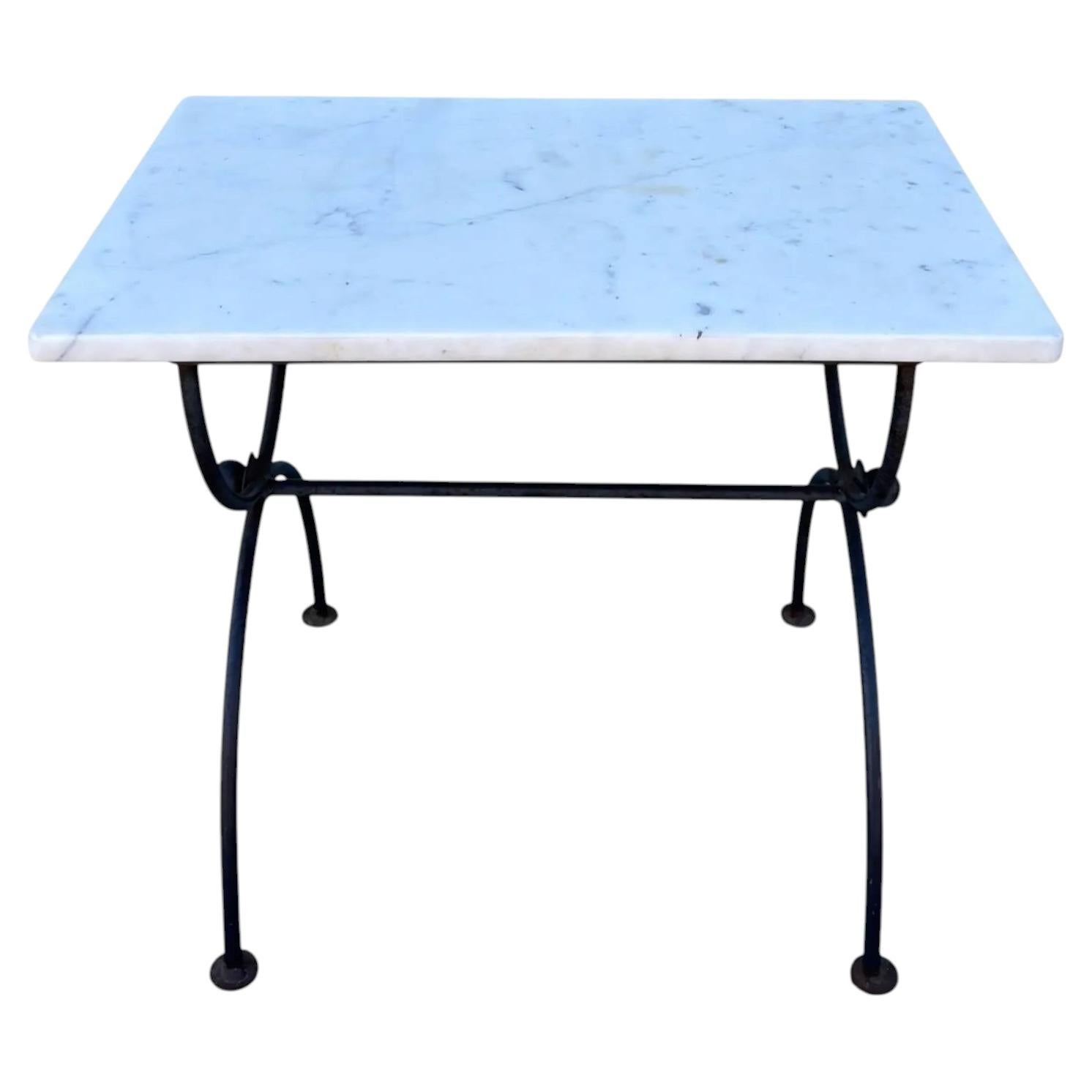 1 of 2 Mid Century Modern Wrought Iron & Marble Top Side Table
