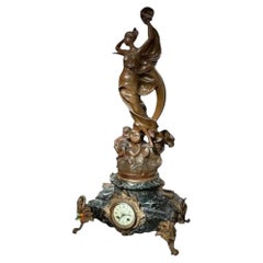 Antique French Bronze & Marble Art Nouveau Clock - La Nuit Madrassi
