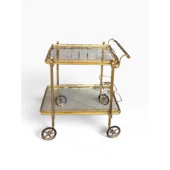 Vintage Maison Jansen Brass Drinks Trolley Bar Cart
