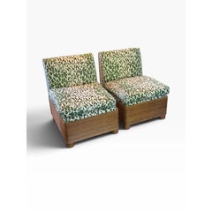 Ein Paar „Mid Century Modern“-Pantoffeln aus Pencil-Reed-Rattan und „Green Rose Cumming Leopard“