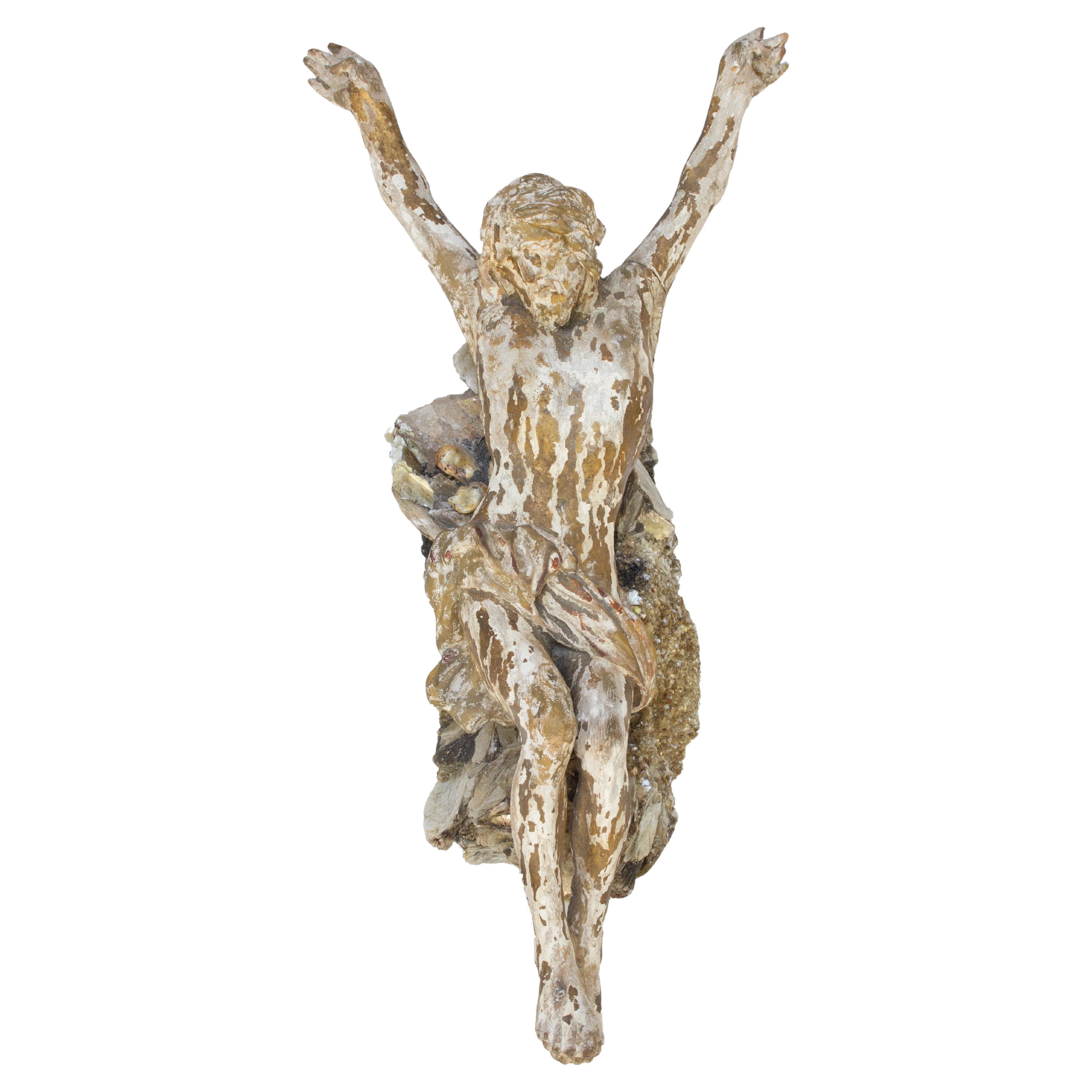 18th Century Italian Figure of Christ  on Crystal with Mica with Baroque Pearls For Sale