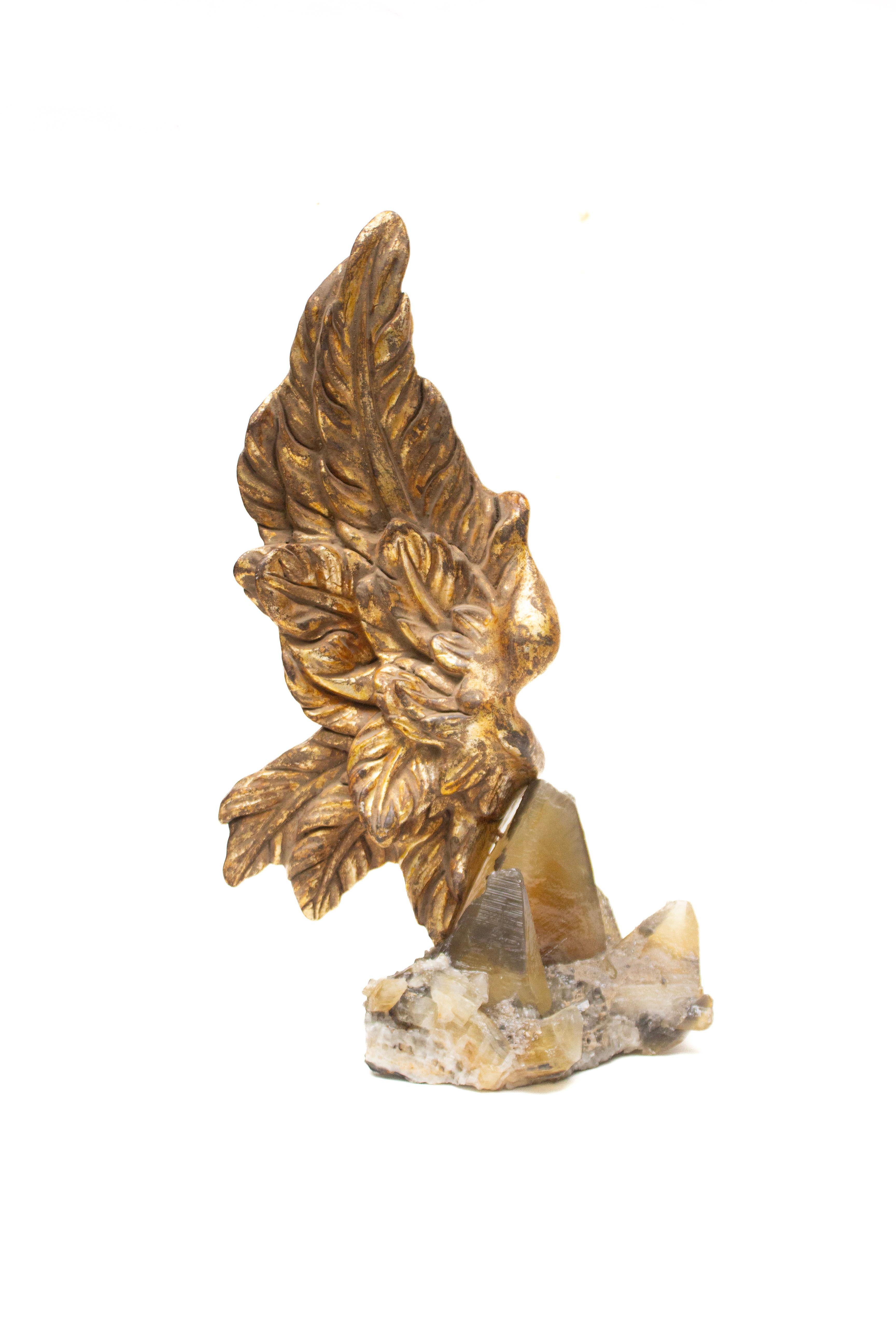 Pair of 19th Century Italian Gilded Angel Wings on Calcite Crystals in Matrix For Sale 1