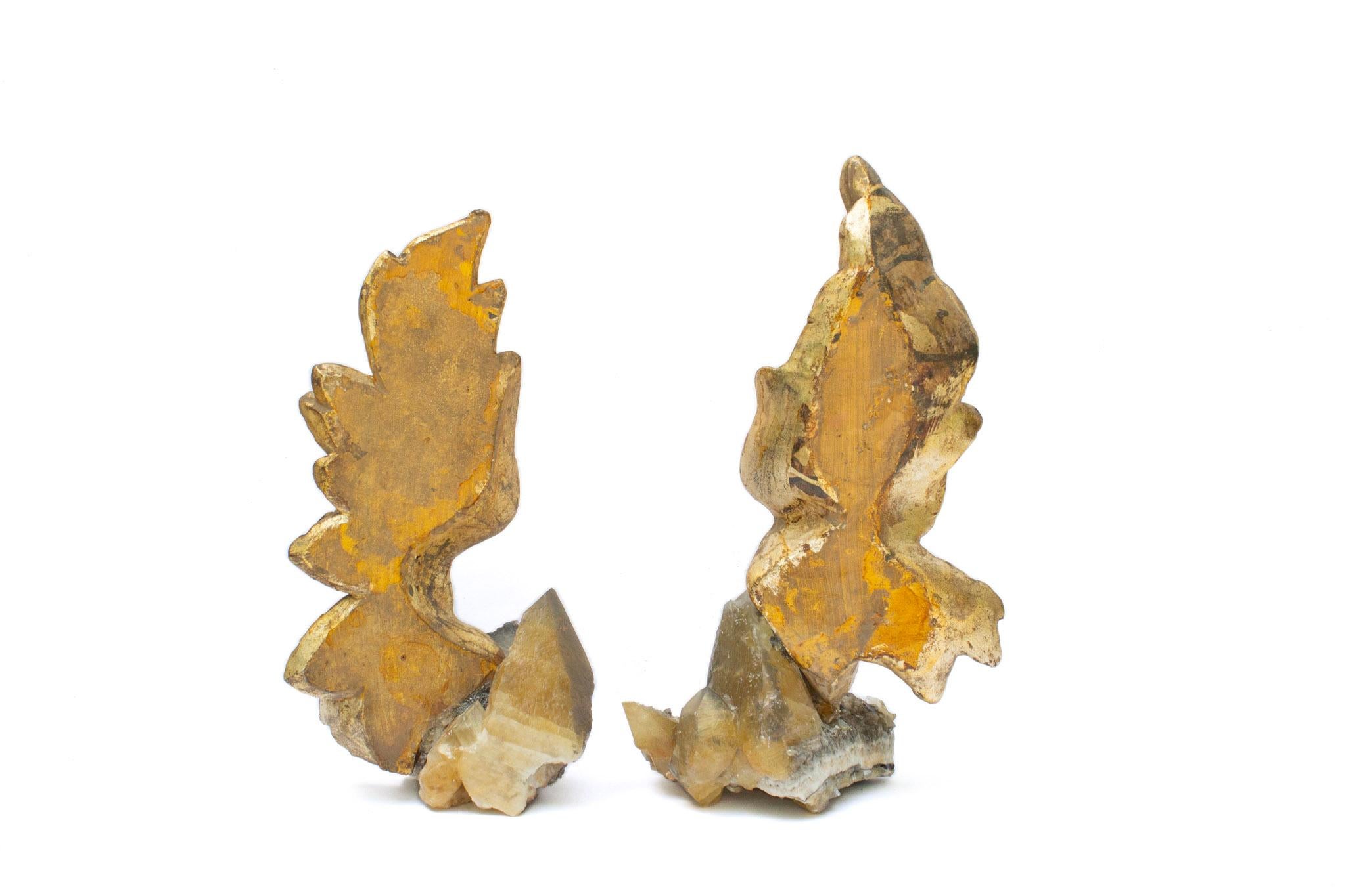 Pair of 19th Century Italian Gilded Angel Wings on Calcite Crystals in Matrix For Sale 5