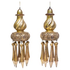 Pair of Large 18th Century Italian Rococo Gold Leaf Hand Carved 'Pompom' Tassels